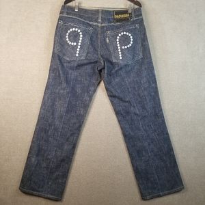 Parish Nation Button Fly Mens 38x32 Jeans Blue Straight Leg Denim (977)